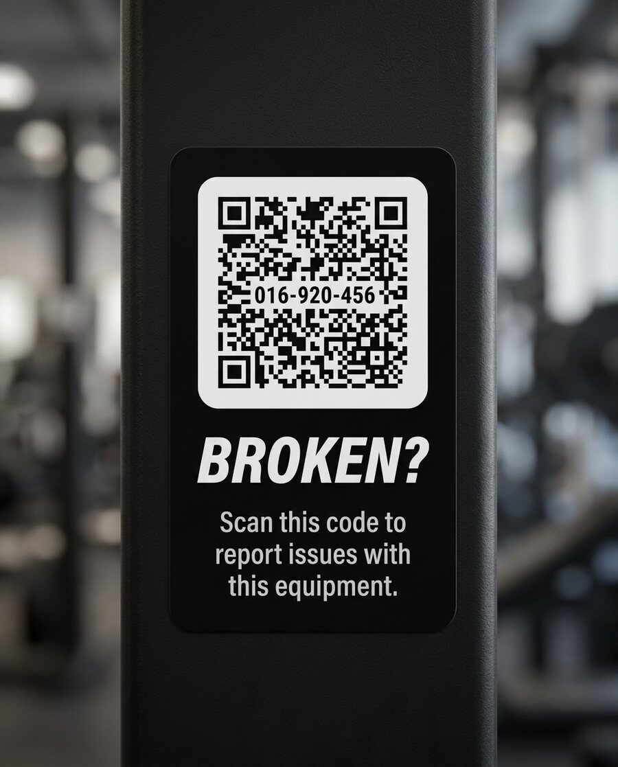 A FixTag Gear Tag applied to a gym machine upright