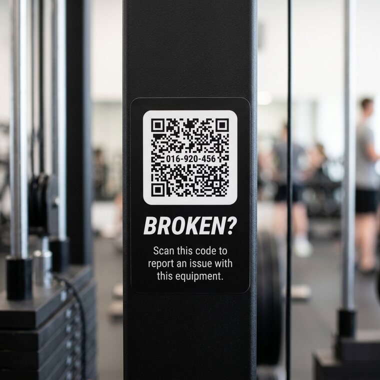 Dark FixTag Gear Tag on black gym equipment
