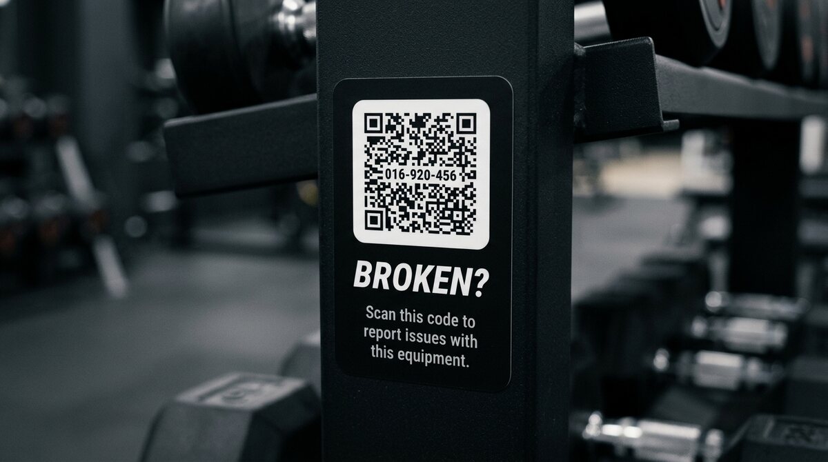 A FixTag Gear Tag applied to gym equipment