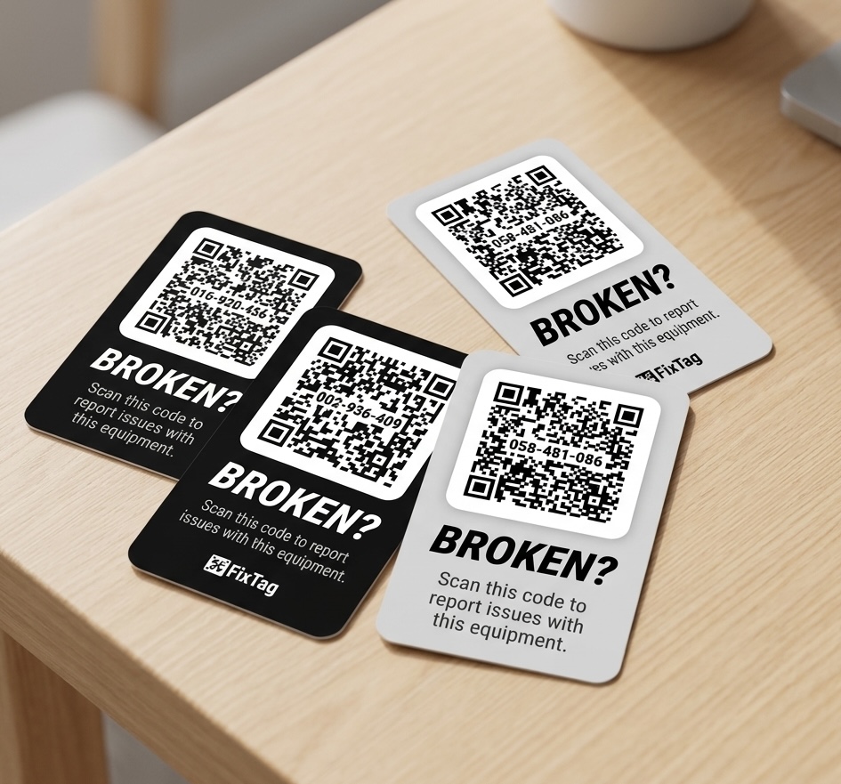 Your kit's four FixTag sticker styles - light and dark, with and without the FixTag logo